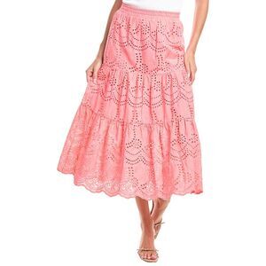 Koko + Mason Womens Tiered Eyelet Maxi Skirt, Pink